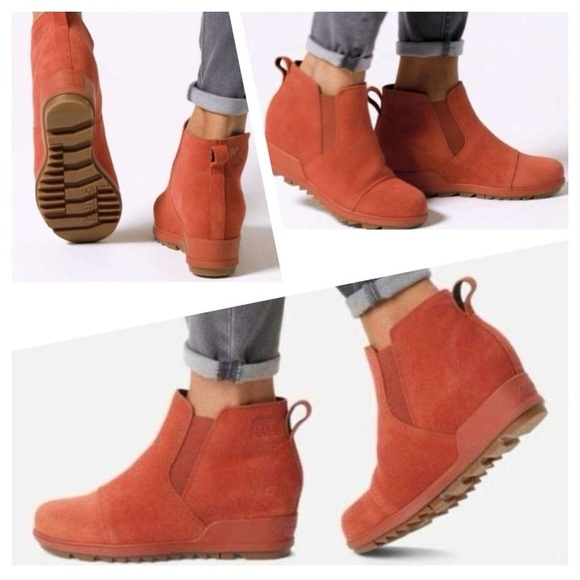 Sorel Evie Pull On Wedge Booties WarpRed Womens Waterproof Rain Boot size 6 - Picture 1 of 10